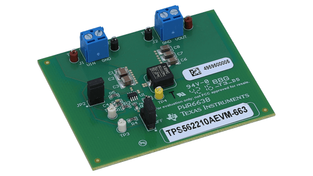 TPS562210AEVM-663 TPS562210A 2A 同步降压转换器评估模块 angled board image