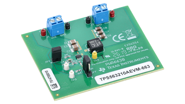 TPS563210AEVM-663 TPS563210A 3A 同步降压转换器评估模块 angled board image