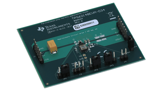 TPS62148EVM-034 具有 fSEL 功能的 17V 输入、2A 输出、降压转换器评估模块 angled board image