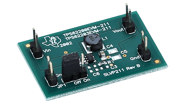 TPS62203EVM-211 TPS62203 6V 输入、3.3V 输出、0.3A 评估模块 angled board image