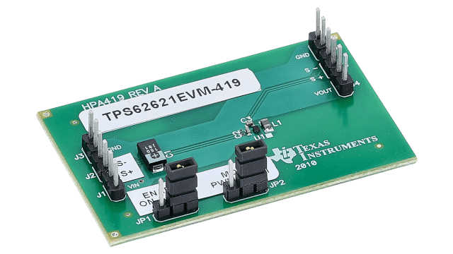 TPS62621EVM-419 用于 TPS62621 600mA、6MHz、1.8V 输出电压降压转换器的评估模块 angled board image