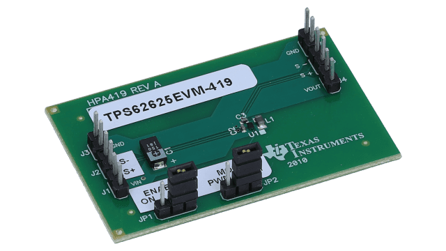 TPS62625EVM-419 用于 TPS62625 600mA、6MHz、1.2V 输出电压降压转换器的评估模块 angled board image