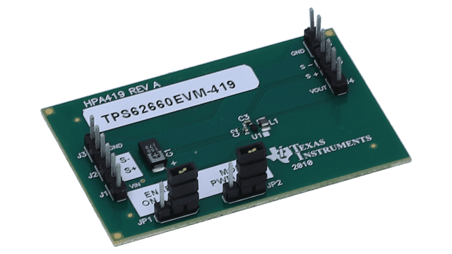 TPS62660EVM-419 用于 TPS62660 1000mA、6MHz 同步降压转换器的评估模块 angled board image