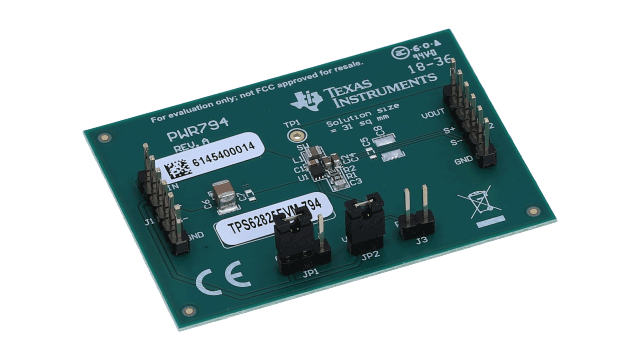 TPS62825EVM-794 采用 1.5mm x 1.5mm QFN 封装且具有 1% 输出精度的 2A 降压转换器评估模块 angled board image