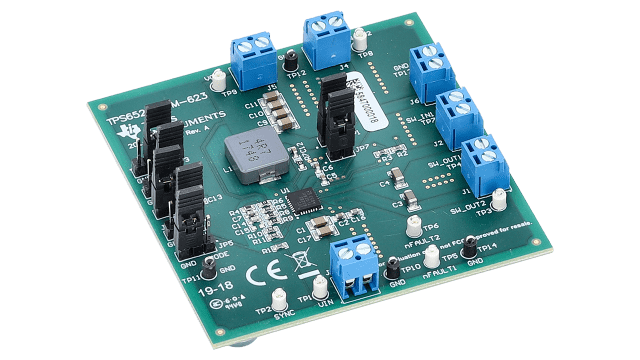 TPS65286EVM-623 TPS65286 评估模块，双路配电开关和 28V 输入/6A 降压转换器 angled board image
