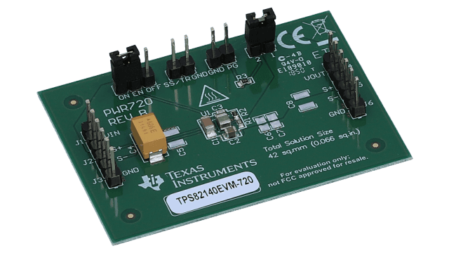 TPS82140EVM-720 具有集成电感器的 TPS82140 17V、2A 降压转换器评估模块 angled board image