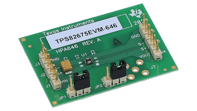TPS82675EVM-646 用于 TPS82675 600mA、1.2V 输出、完全集成的低噪声降压转换器的评估模块 angled board image