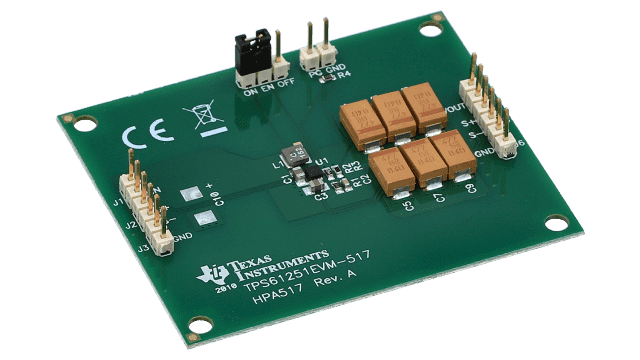 TPS61251EVM-517 用于 TPS61251 3.5MHz、1.5A 电流限制、92% 高效升压转换器的评估模块 angled board image