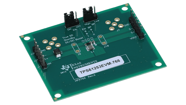 TPS61253EVM-766 TPS61253 芯片级升压直流/直流转换器、3.5MHz 高效评估模块 angled board image