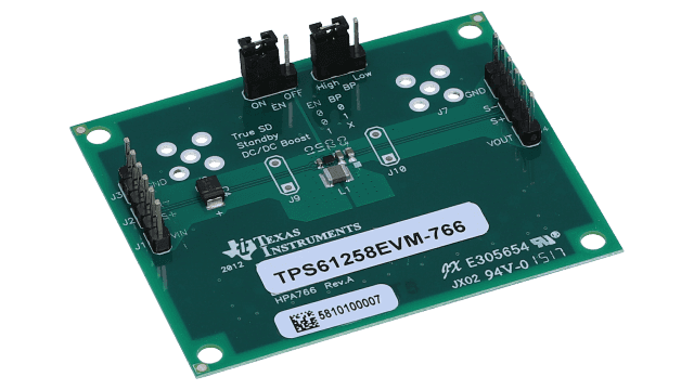 TPS61258EVM-766 TPS61258 芯片级升压直流/直流转换器、3.5MHz 高效评估模块 angled board image