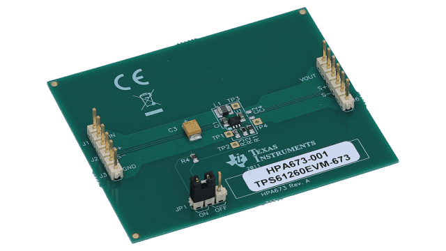 TPS61260EVM-673 具有可调节输出电压的 TPS61260 小型低输入电压升压转换器的评估模块 angled board image