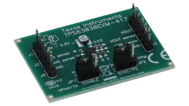 TPS63030EVM-417 TPS63030 5.5V 输入、3.3V 输出、0.5A 评估模块 angled board image