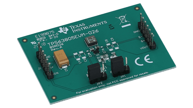 TPS63805EVM-026 高电流、高效率降压/升压转换器评估模块 angled board image