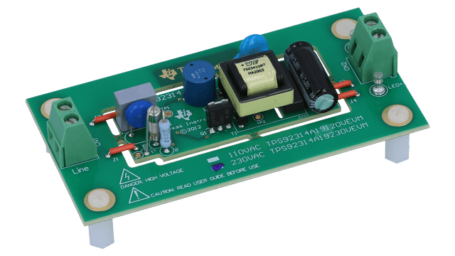TPS92314A19230VEVM 具有 PFC 评估模块板的 TPS92314A19230VEVM 离线初级侧感应控制器 angled board image