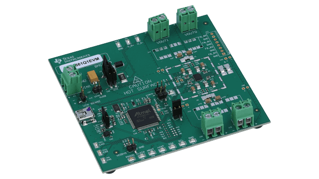 LP87561Q1EVM 具有集成开关的四相 16A 降压转换器评估模块 angled board image