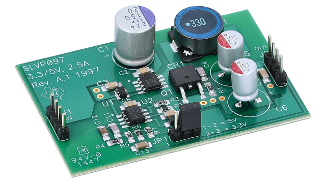 TL5001EVM-097 具有可选 3.3V 或 5V 输出端口的 PWM 降压控制器 angled board image