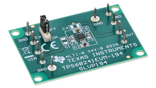 TPS60241EVM-194 用于 170 uVrms 零纹波升压/降压充电泵 TPS60241 的评估模块 angled board image