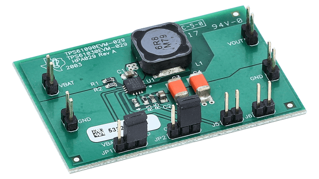 TPS61030EVM-029 TPS61030 评估模块（QFN 封装） angled board image