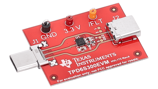 TPD6S300EVM TPD6S300 USB Type-C 过压和 IEC ESD 保护评估模块 angled board image
