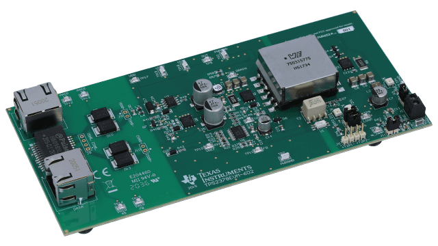 TPS2378EVM-602 适用于强制型 UPOE 51W 高功率四对 PoE 应用的双路 TPS2378 PoE PD angled board image