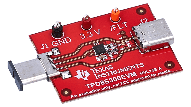 TPD8S300EVM TPD8S300 USB Type-C 过压和 IEC ESD 保护评估模块 angled board image