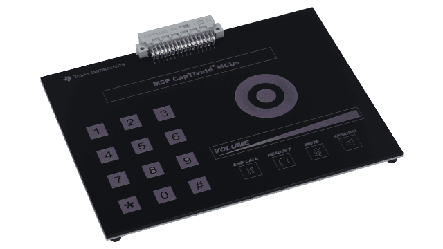 CAPTIVATE-PHONE 具有触觉反馈功能的电容式触控互电容传感器演示板 angled board image