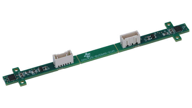 DRV425-BUSBAR-EVM 使用开环磁通门传感器的 ±100A 汇流条电流传感器参考设计评估模块 angled board image