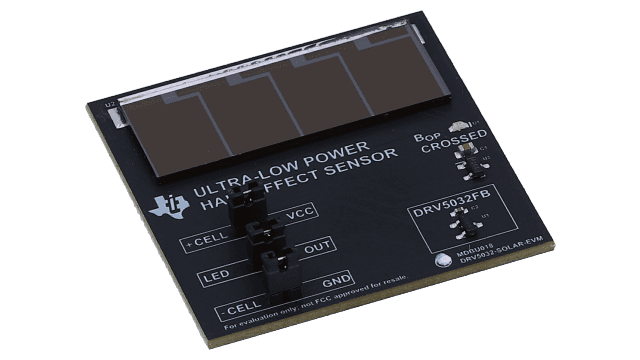 DRV5032-SOLAR-EVM DRV5032 超低功耗、1.65V 至 5.5V 霍尔效应开关传感器评估模块 angled board image
