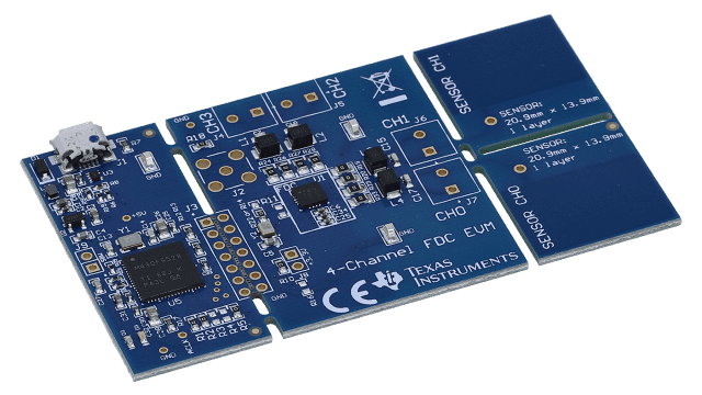 FDC2214EVM FDC2214（两个电容传感器）评估模块 angled board image