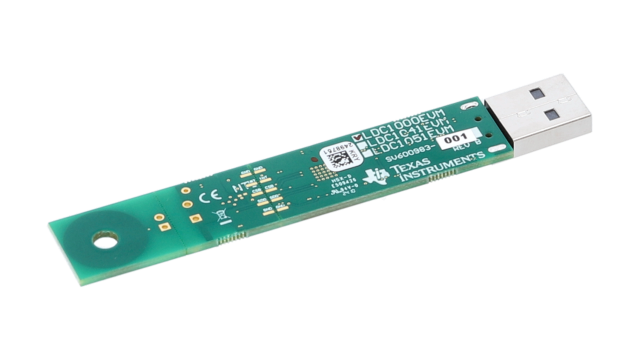 LDC1000EVM 用于具有采样 PCB 线圈的数字转换器的电感评估模块 angled board image