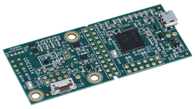 LDC2114EVM LDC2114 1.8V 4 通道电感触控评估模块 angled board image