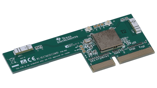 WL1837MODCOM8I WiLink&trade; 8 双频段 2.4 和 5 GHz Wi-Fi&reg; + Bluetooth&reg; COM8 评估模块 angled board image