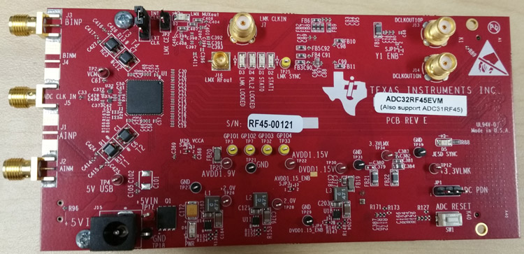 ADC32RF45EVM ADC32RF45 evaluation module for dual-channel, 14-bit, 3-GSPS, RF-sampling ADC top board image