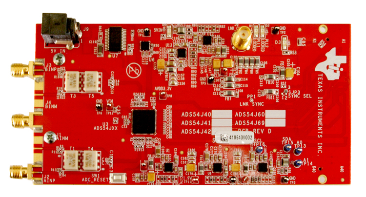 ADS54J40EVM ADS54J40 双通道 14 位 1.0GSPS 模数转换器评估模块 top board image