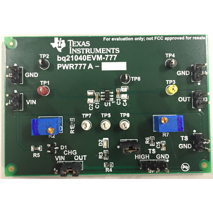 BQ21040EVM-777 BQ21040 0.8A 单输入单节锂离子电池充电器评估模块 top board image
