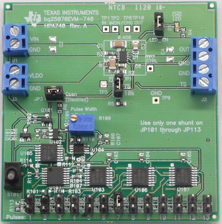 BQ25070EVM-740 用于 LiFePO4 应用的 BQ25070 1A 单节线性充电器的评估模块 top board image