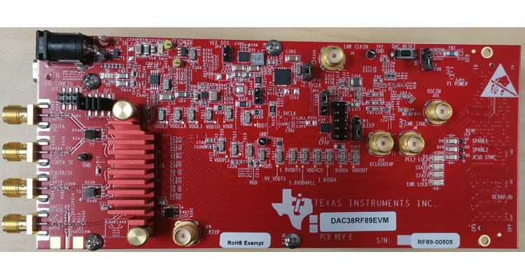 DAC38RF89EVM DAC38RF89 双通道 14 位 8.4GSPS 1x-24x 插值 5GHz 和 7.5GHz PLL DAC 评估模块 top board image