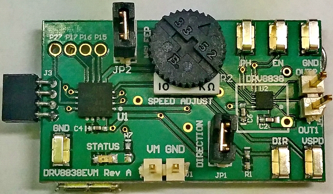 DRV8838EVM DRV8838 低压刷式直流电机驱动器评估模块 top board image