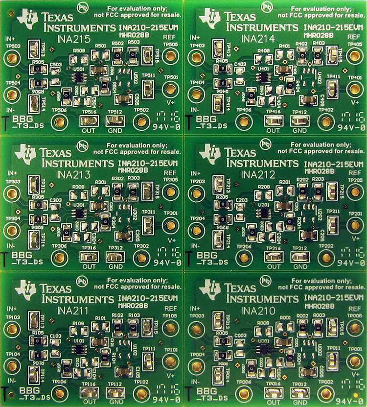 INA210-215EVM INA210-215 电压输出电流并联监视器评估模块 top board image