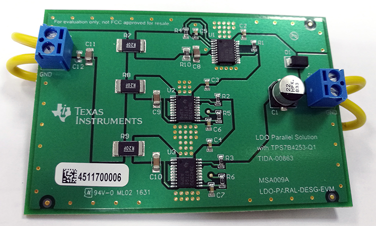 LDO-PARAL-DESG-EVM 采用 TPS7B4253-Q1 的 LDO 并联解决方案评估板 top board image