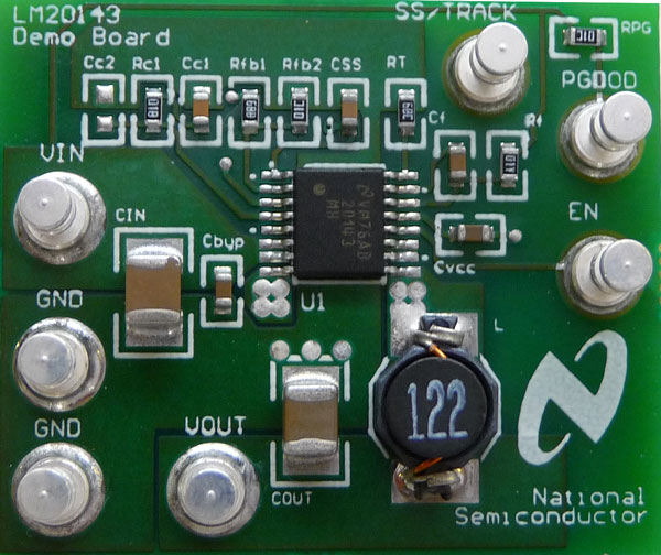 LM20143EVAL 3A，PowerWise&reg;：调节频率同步降压稳压器评估模块 top board image