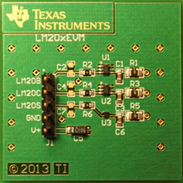 LM20XEVM 用于模拟温度传感器 LM20B、LM20C 和 LM20S 的 LM20xEVM 板 top board image