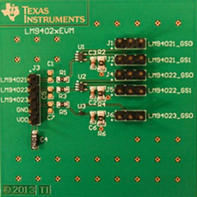 LM9402XEVM 用于多增益模拟温度传感器的评估模块 top board image