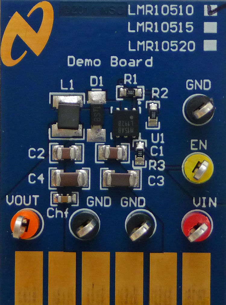 LMR10510YSDDEMO/NOPB LMR10510 小尺寸 LLP 降压稳压器 3 MHz 1A 演示板 top board image