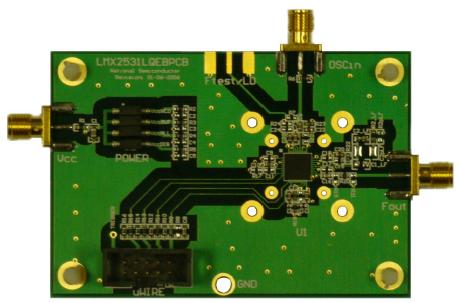 LMX25311226EVAL/NOPB 具有集成 VCO 的高性能频率合成器系统（592MHz 至 634MHz，1184MHz 至 1268MHz） top board image