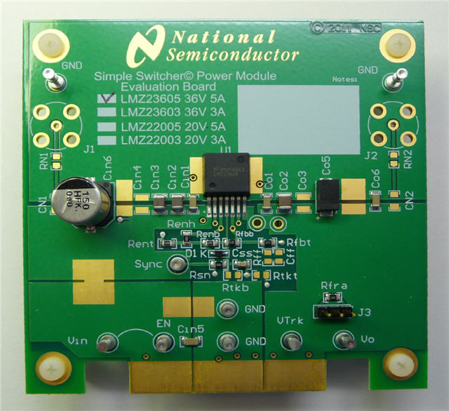 LMZ22003EVAL/NOPB 具有 20V 最大输入电压的 3A SIMPLE SWITCHER&reg; 电源模块评估板 top board image