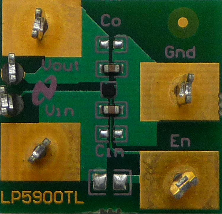 LP5900TL-1.8EV Ultra Low Noise, 150mA Linear Regulator for RF Analog Circuits Requires No Bypass Capacitor top board image