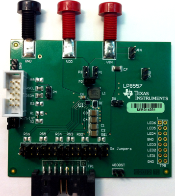 LP8557EVM 用于 LP8557 6 通道高效率 LED 背光驱动器的评估模块 top board image