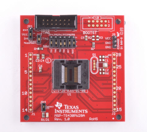 MSP-TS430PW28A 仅 MSP430 20 和 28 引脚目标板（引脚 A） top board image