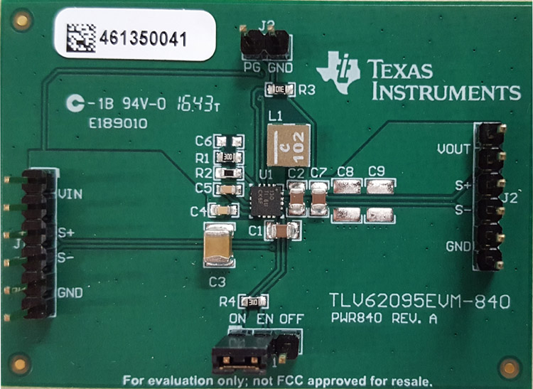 TLV62095EVM-840 用于 TLV62095 5.5V 输入、4A 输出降压转换器的评估模块 top board image
